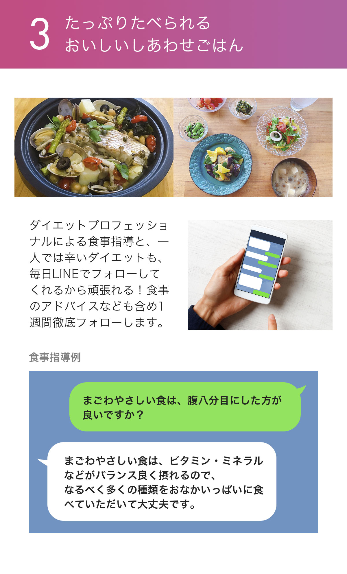 3 ダイエットプロフェッショナルによる食事指導　LINEで毎日1to1オンラインフォロー