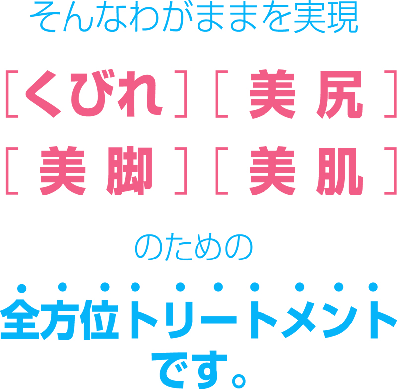そんなわがままを実現 くびれ 美尻 美脚 美肌のための全方位トリートメントです。