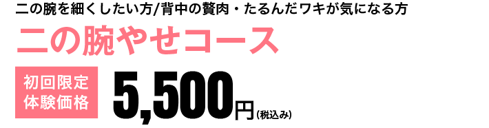 二の腕やせコース　初回限定体験価格5,500円